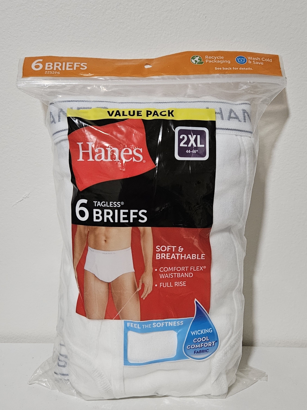 Hanes Tagless Briefs Men's Cotton Briefs White 2XL NWT